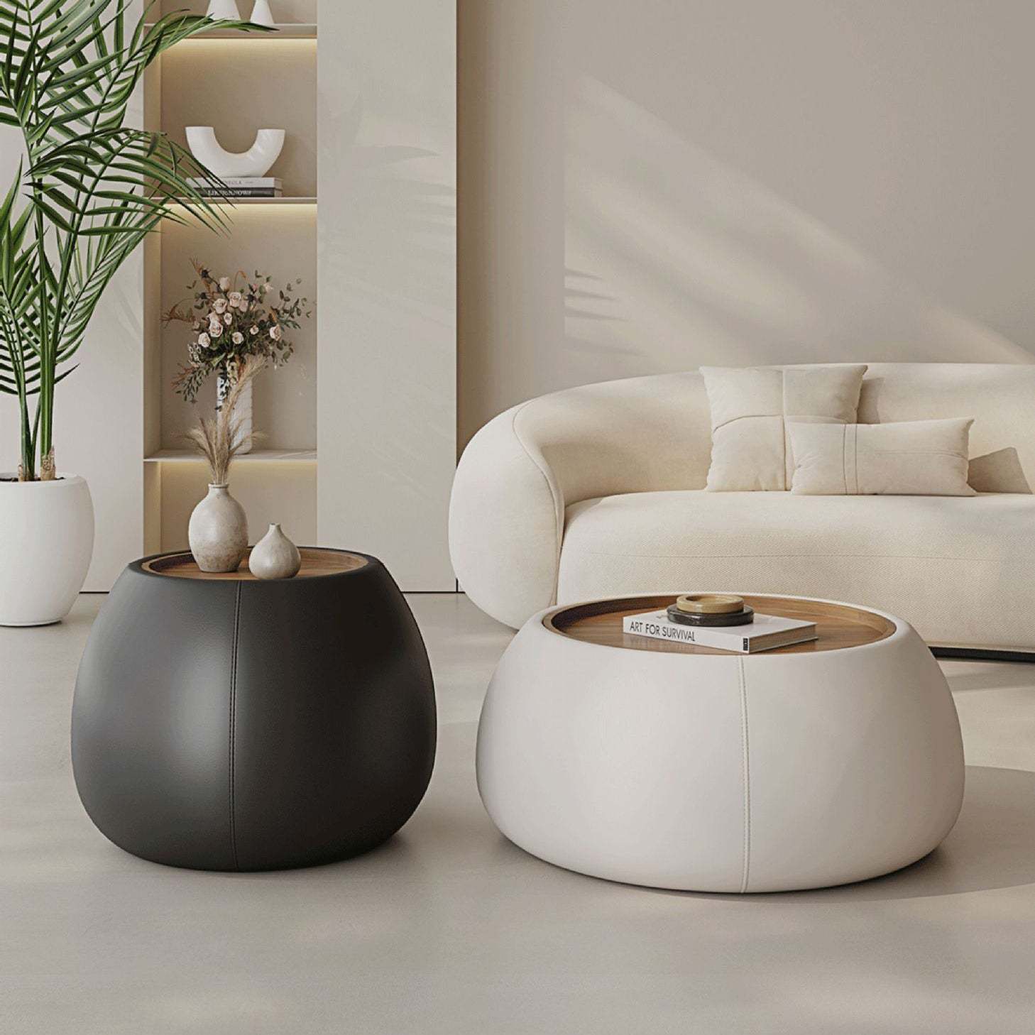 Nordic Leather Walnut Wood Coffee Table — B