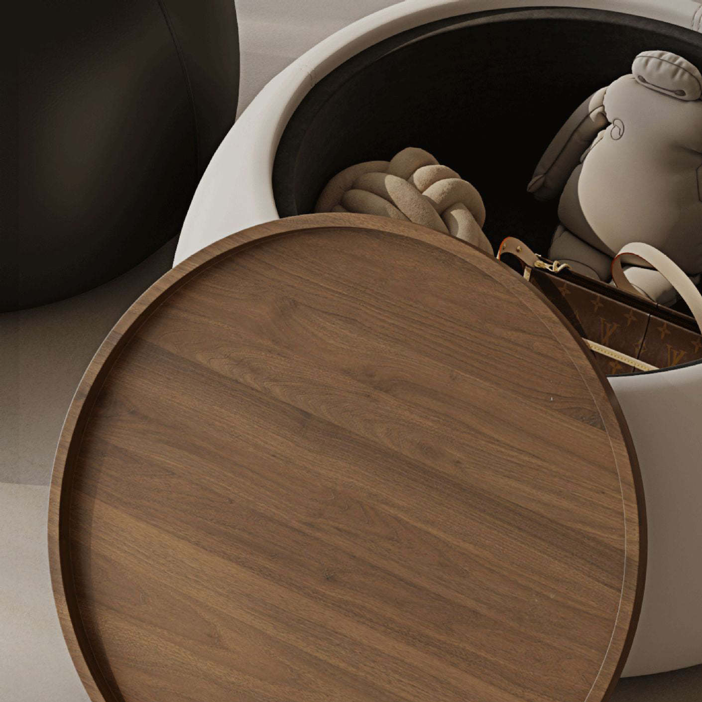 Nordic Leather Walnut Wood Coffee Table