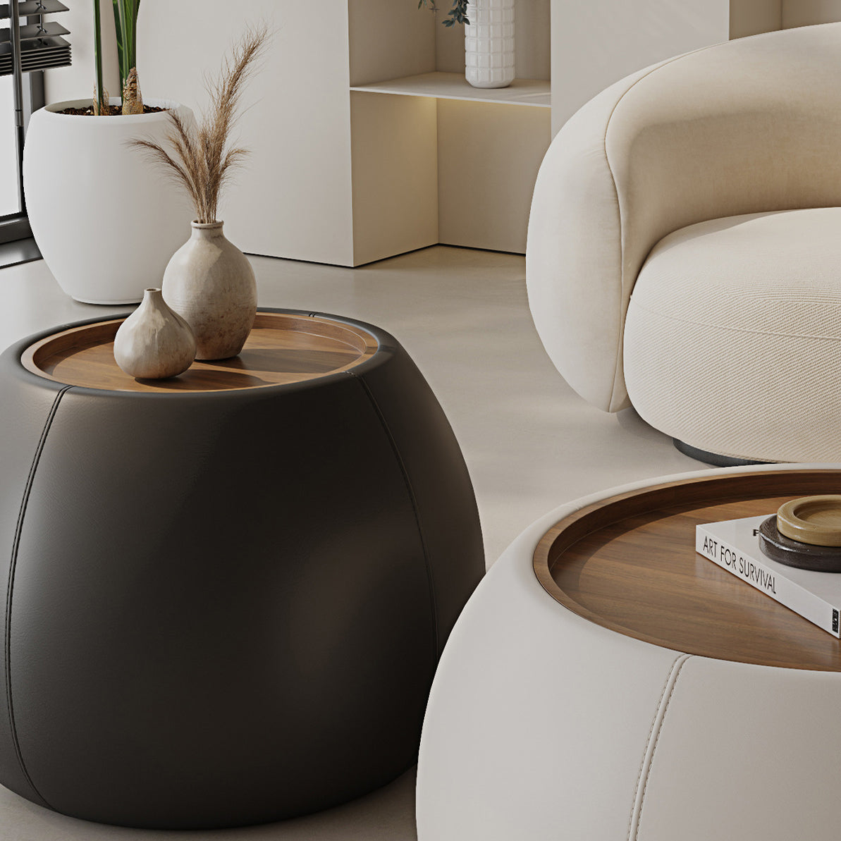 Nordic Leather Walnut Wood Coffee Table