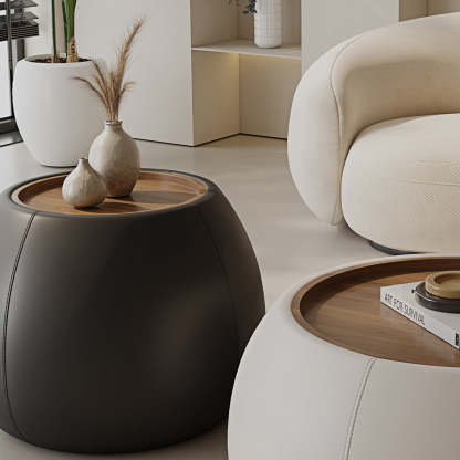 Nordic Leather Walnut Wood Coffee Table