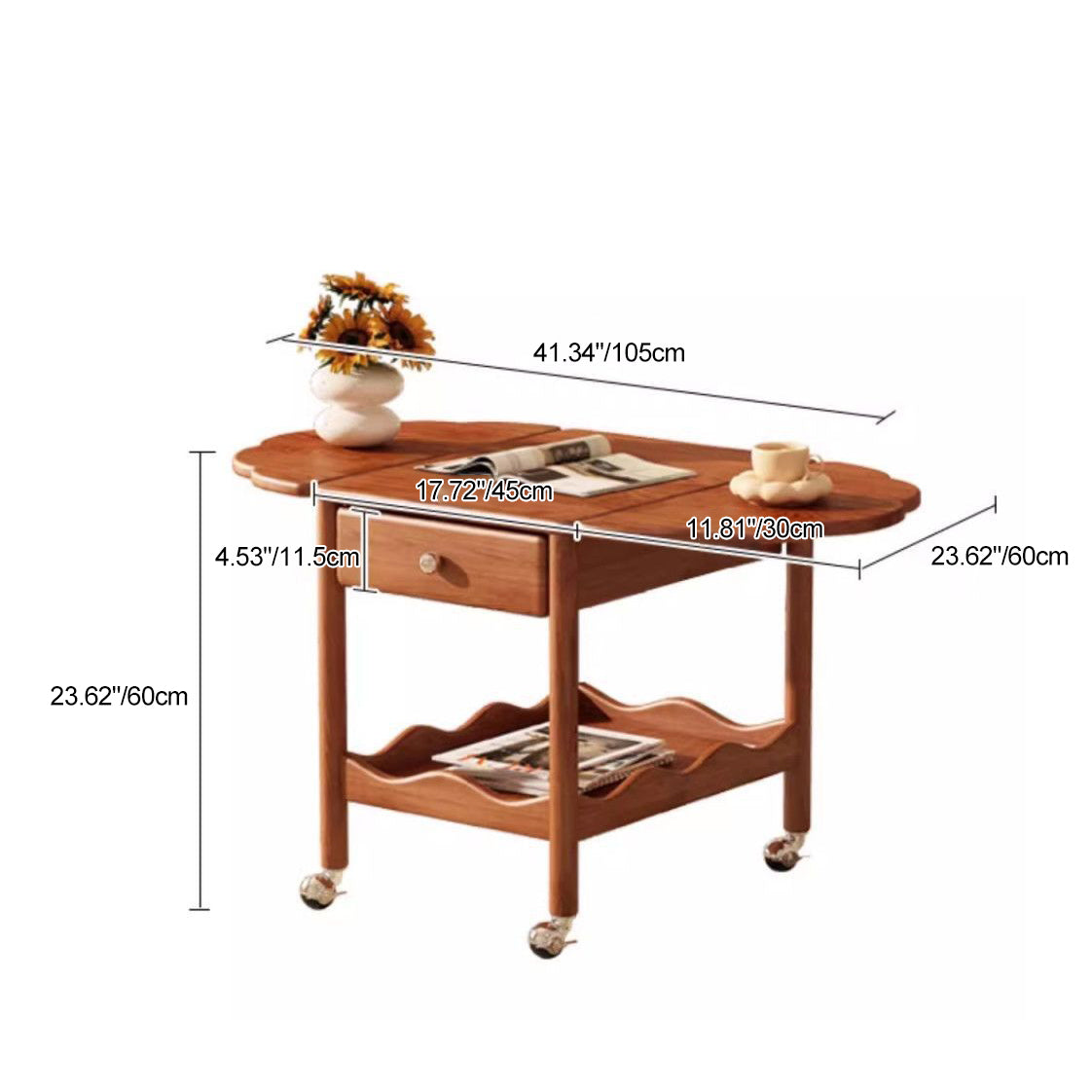 French Corrugated Foldable Solid Wood 2-Drawer Side Table
