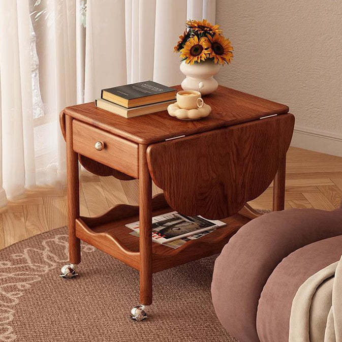 French Corrugated Foldable Solid Wood 2-Drawer Side Table