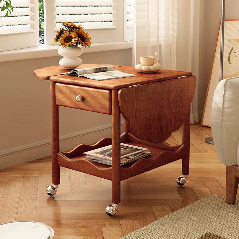 French Corrugated Foldable Solid Wood 2-Drawer Side Table
