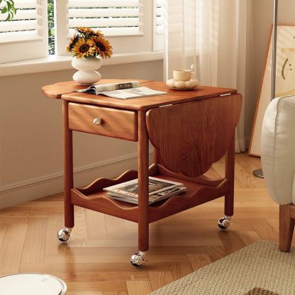 French Corrugated Foldable Solid Wood 2-Drawer Side Table