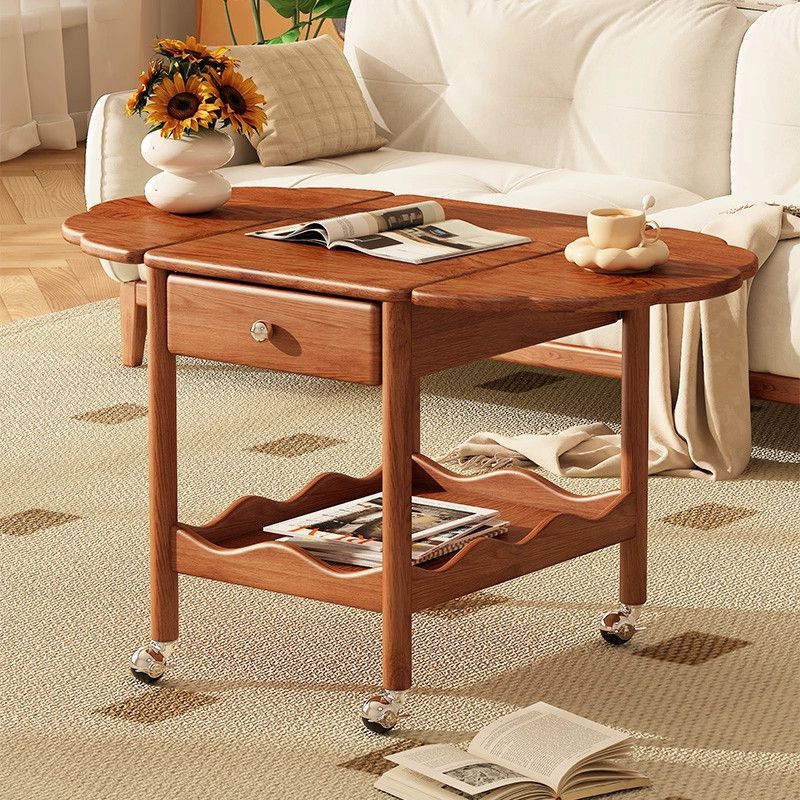 French Corrugated Foldable Solid Wood 2-Drawer Side Table