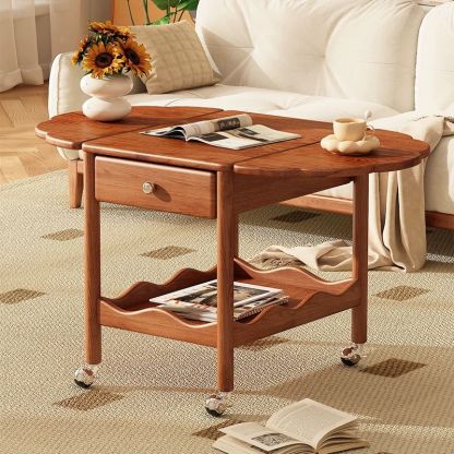 French Corrugated Foldable Solid Wood 2-Drawer Side Table