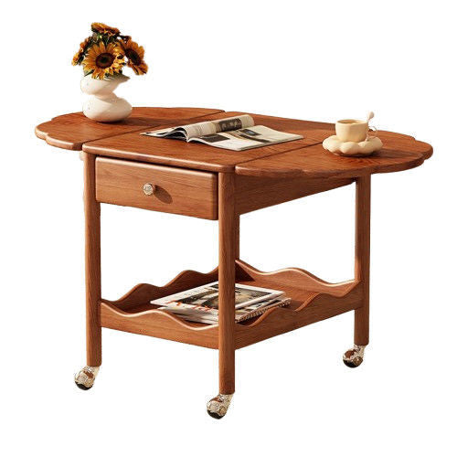 French Corrugated Foldable Solid Wood 2-Drawer Side Table
