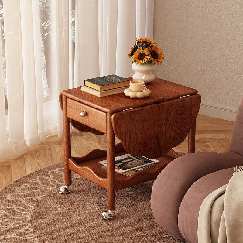 French Corrugated Foldable Solid Wood 2-Drawer Side Table
