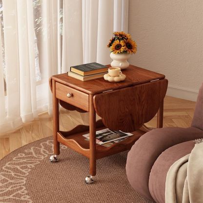 French Corrugated Foldable Solid Wood 2-Drawer Side Table