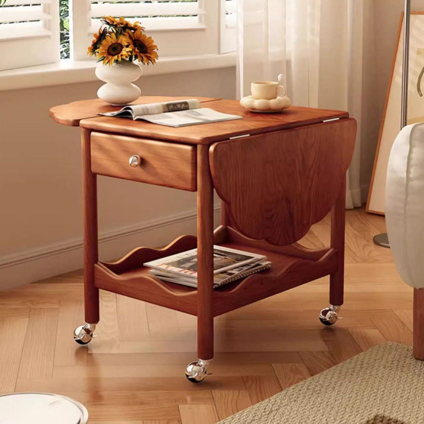 French Corrugated Foldable Solid Wood 2-Drawer Side Table