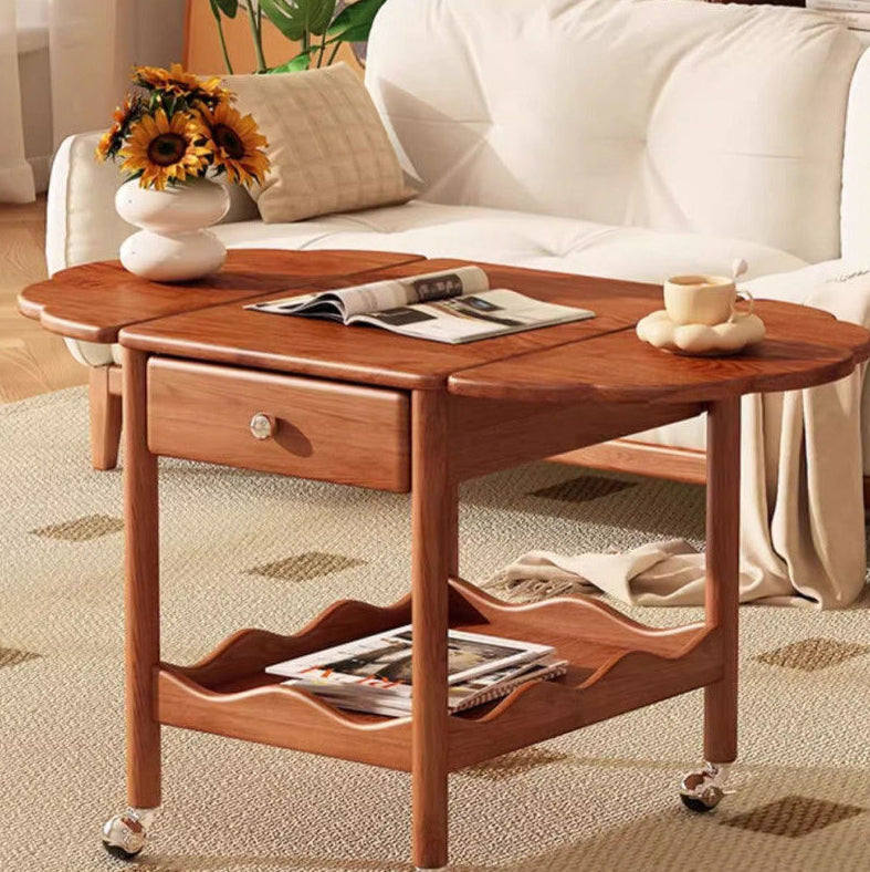 French Corrugated Foldable Solid Wood 2-Drawer Side Table