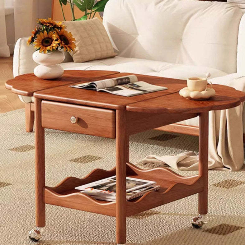 French Corrugated Foldable Solid Wood 2-Drawer Side Table