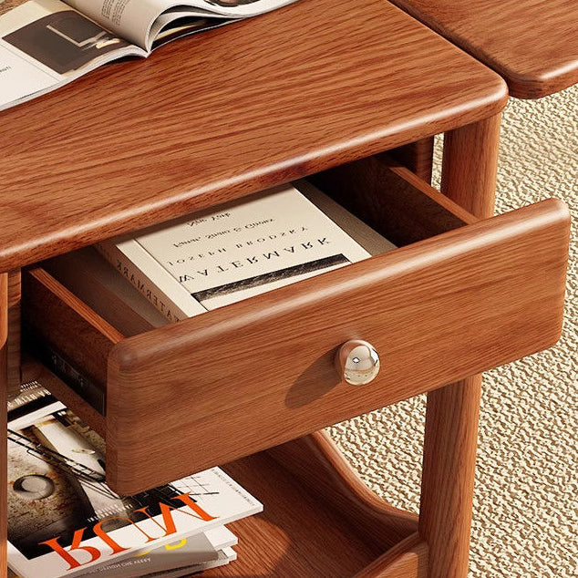 French Corrugated Foldable Solid Wood 2-Drawer Side Table