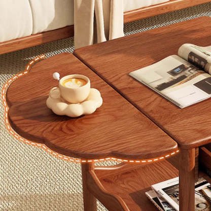 French Corrugated Foldable Solid Wood 2-Drawer Side Table