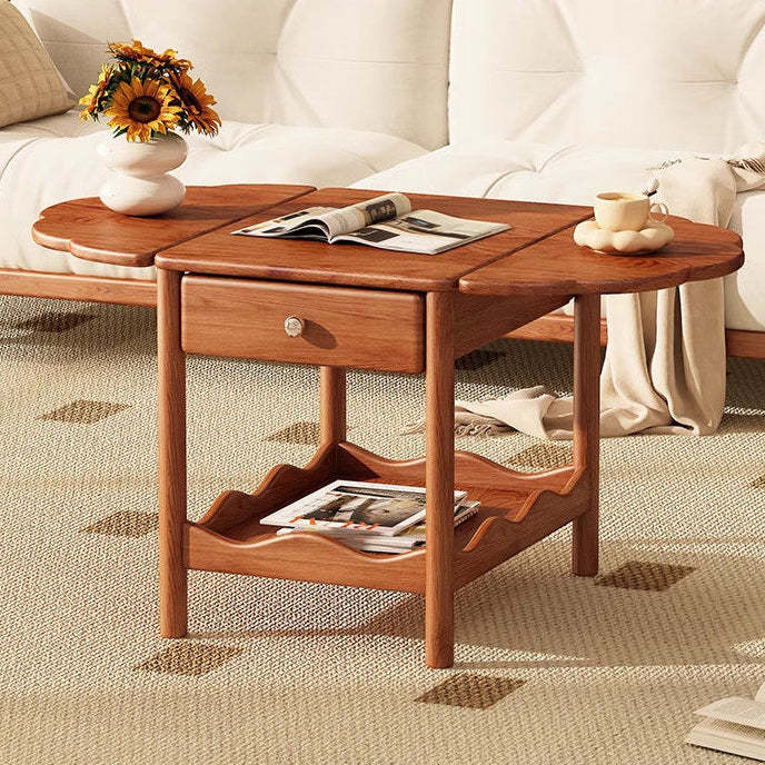 French Corrugated Foldable Solid Wood 2-Drawer Side Table