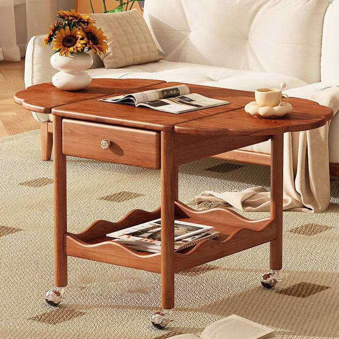 French Corrugated Foldable Solid Wood 2-Drawer Side Table