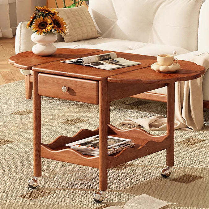French Corrugated Foldable Solid Wood 2-Drawer Side Table