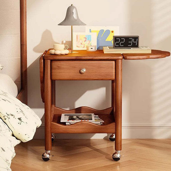 French Corrugated Foldable Solid Wood 2-Drawer Side Table