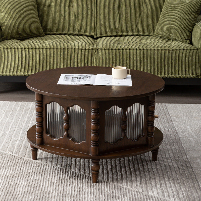 French Cylinder Red Oak Glass Coffee Table — Black