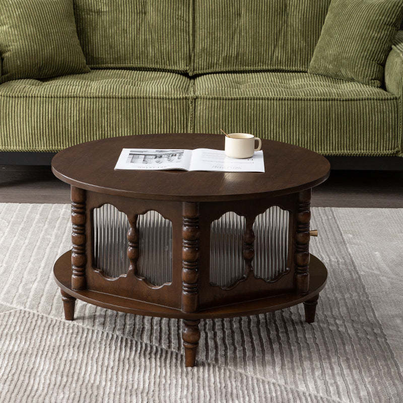 French Cylinder Red Oak Glass Coffee Table — Black