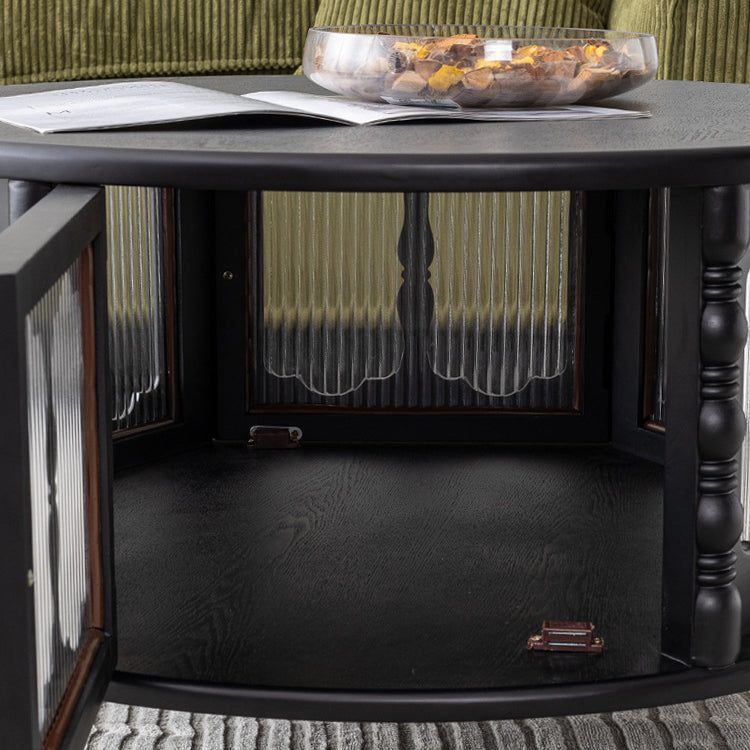 French Cylinder Red Oak Glass Coffee Table