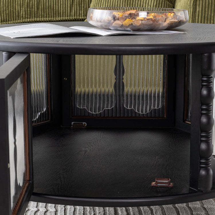 French Cylinder Red Oak Glass Coffee Table