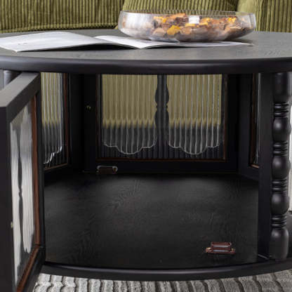 French Cylinder Red Oak Glass Coffee Table