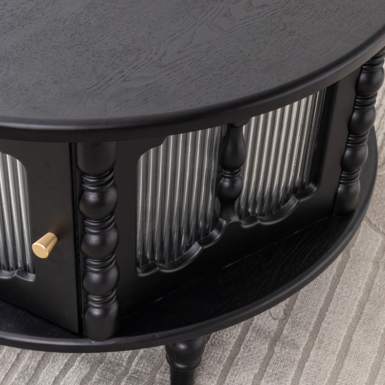French Cylinder Red Oak Glass Coffee Table