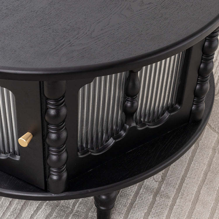 French Cylinder Red Oak Glass Coffee Table