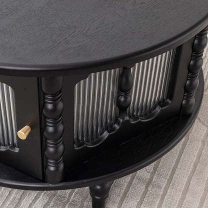 French Cylinder Red Oak Glass Coffee Table