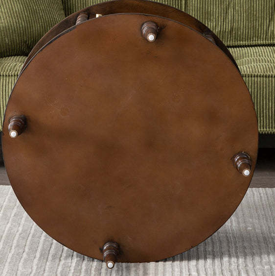 French Cylinder Red Oak Glass Coffee Table
