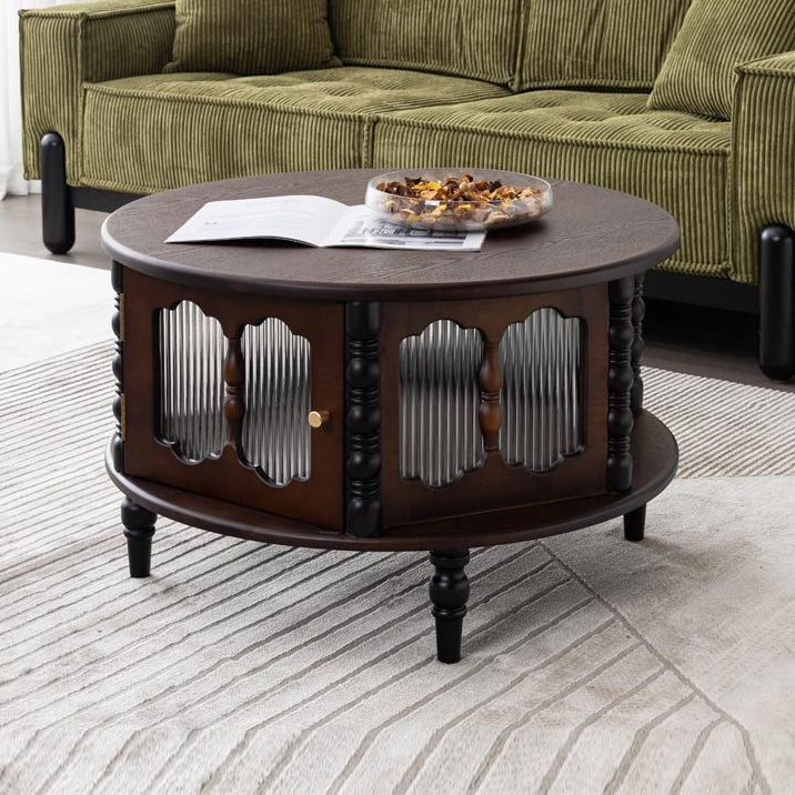 French Cylinder Red Oak Glass Coffee Table