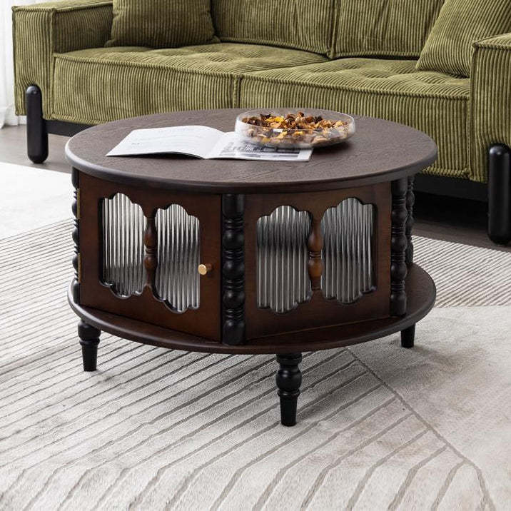 French Cylinder Red Oak Glass Coffee Table
