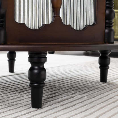 French Cylinder Red Oak Glass Coffee Table