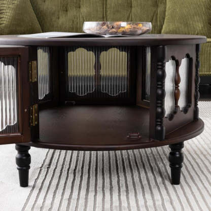 French Cylinder Red Oak Glass Coffee Table