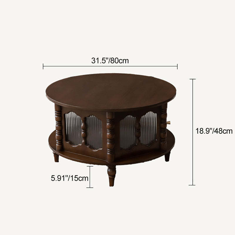 French Cylinder Red Oak Glass Coffee Table