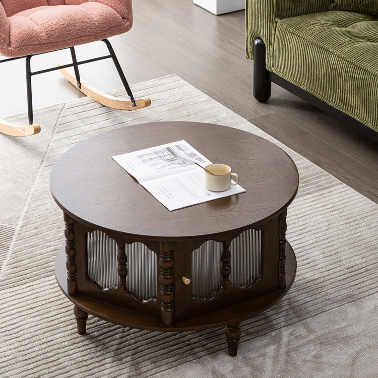 French Cylinder Red Oak Glass Coffee Table