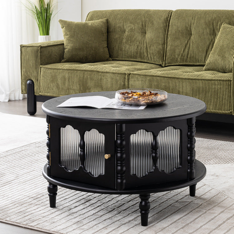 French Cylinder Red Oak Glass Coffee Table
