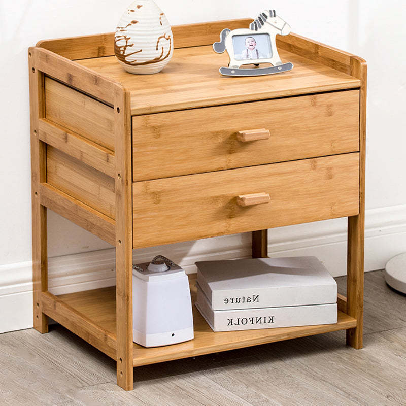 Japanese Bamboo 1/2-Drawer Side Table — 2 / Walnut Color