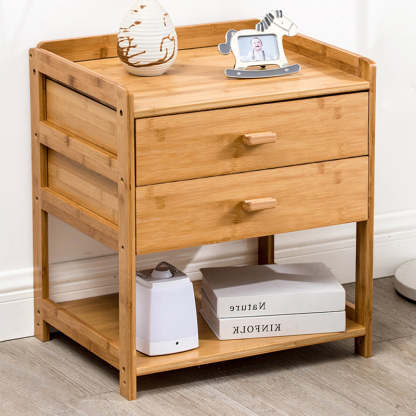 Japanese Bamboo 1/2-Drawer Side Table — 2 / Walnut Color
