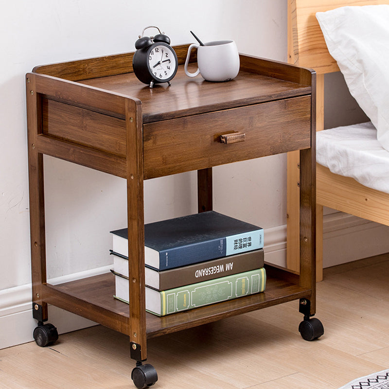 Japanese Bamboo 1/2-Drawer Side Table — 1 / Walnut Color