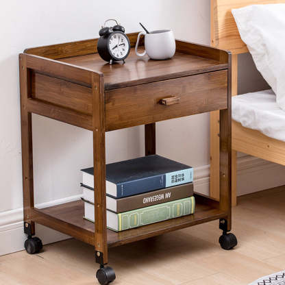 Japanese Bamboo 1/2-Drawer Side Table — 1 / Walnut Color