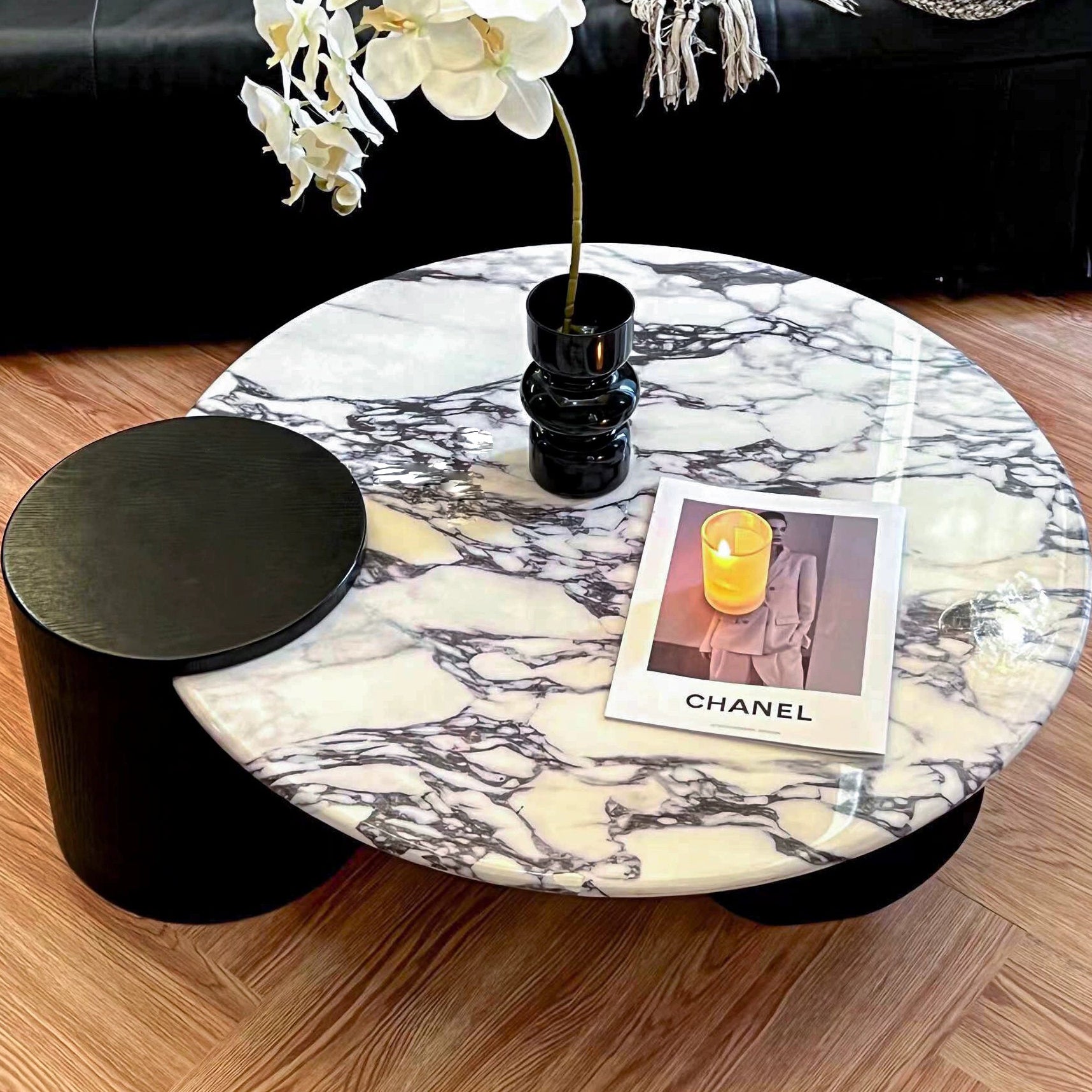 Scandinavian Round Marble Wood Coffee Table