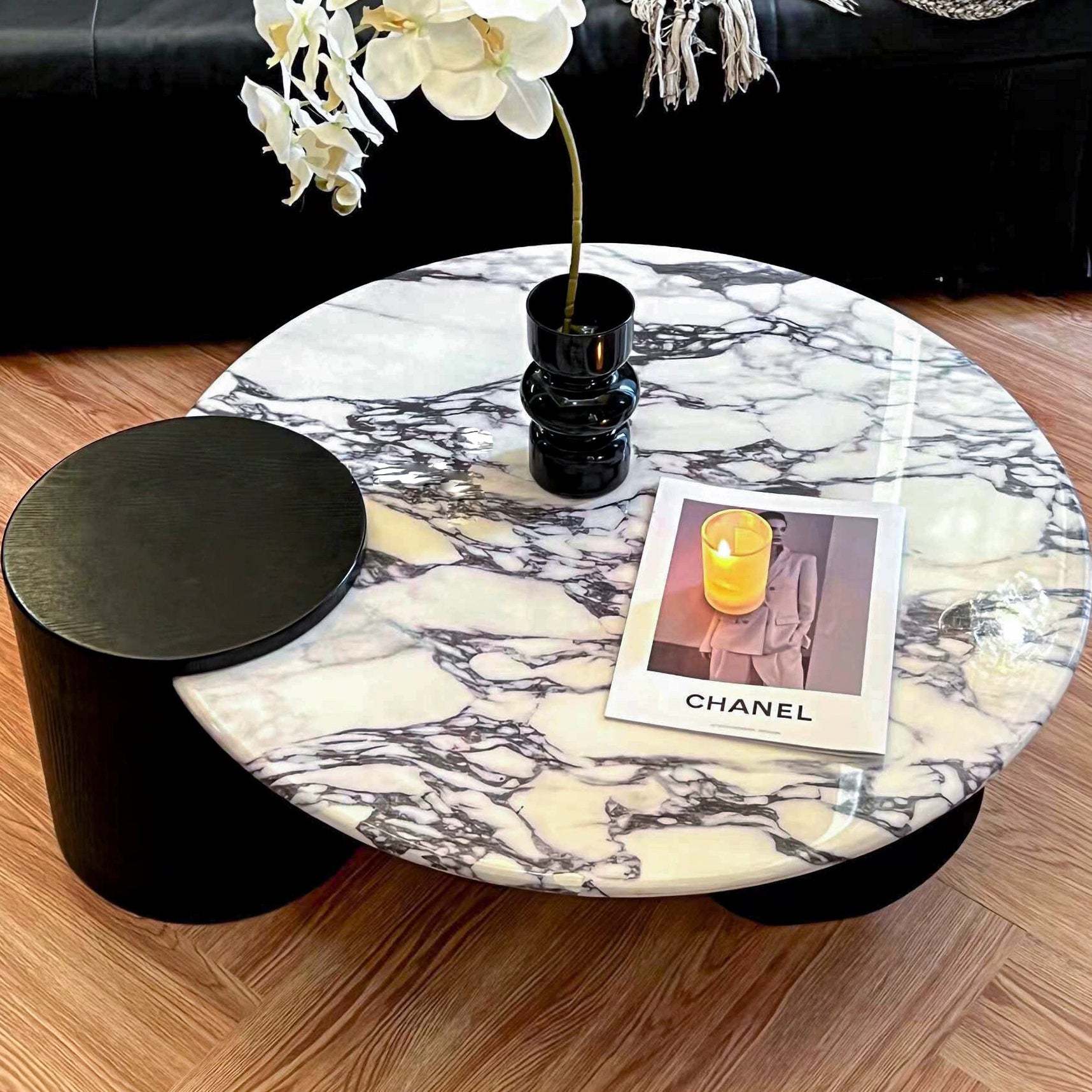 Scandinavian Round Marble Wood Coffee Table
