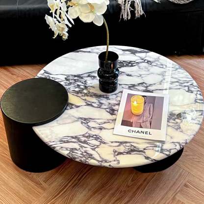 Scandinavian Round Marble Wood Coffee Table