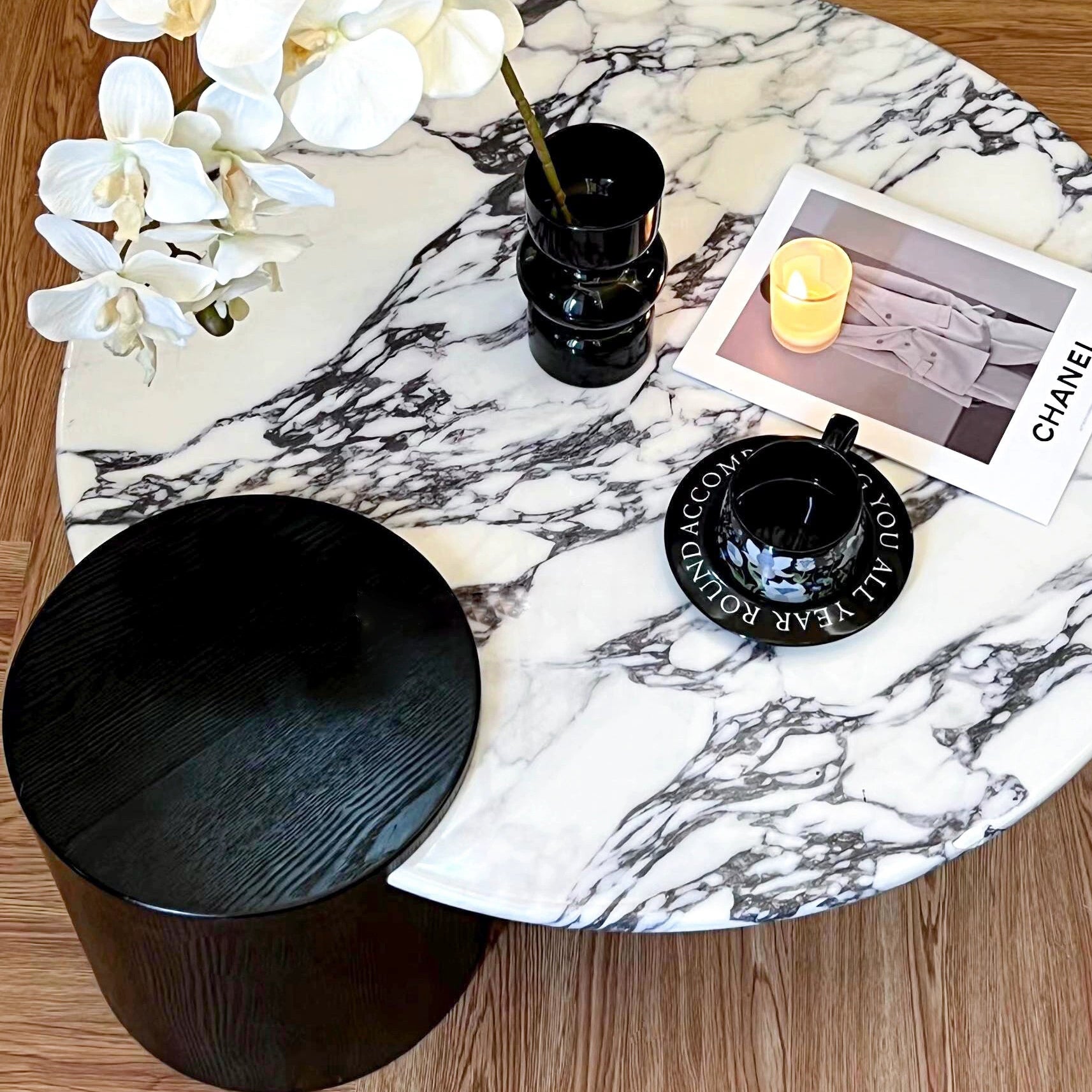 Scandinavian Round Marble Wood Coffee Table