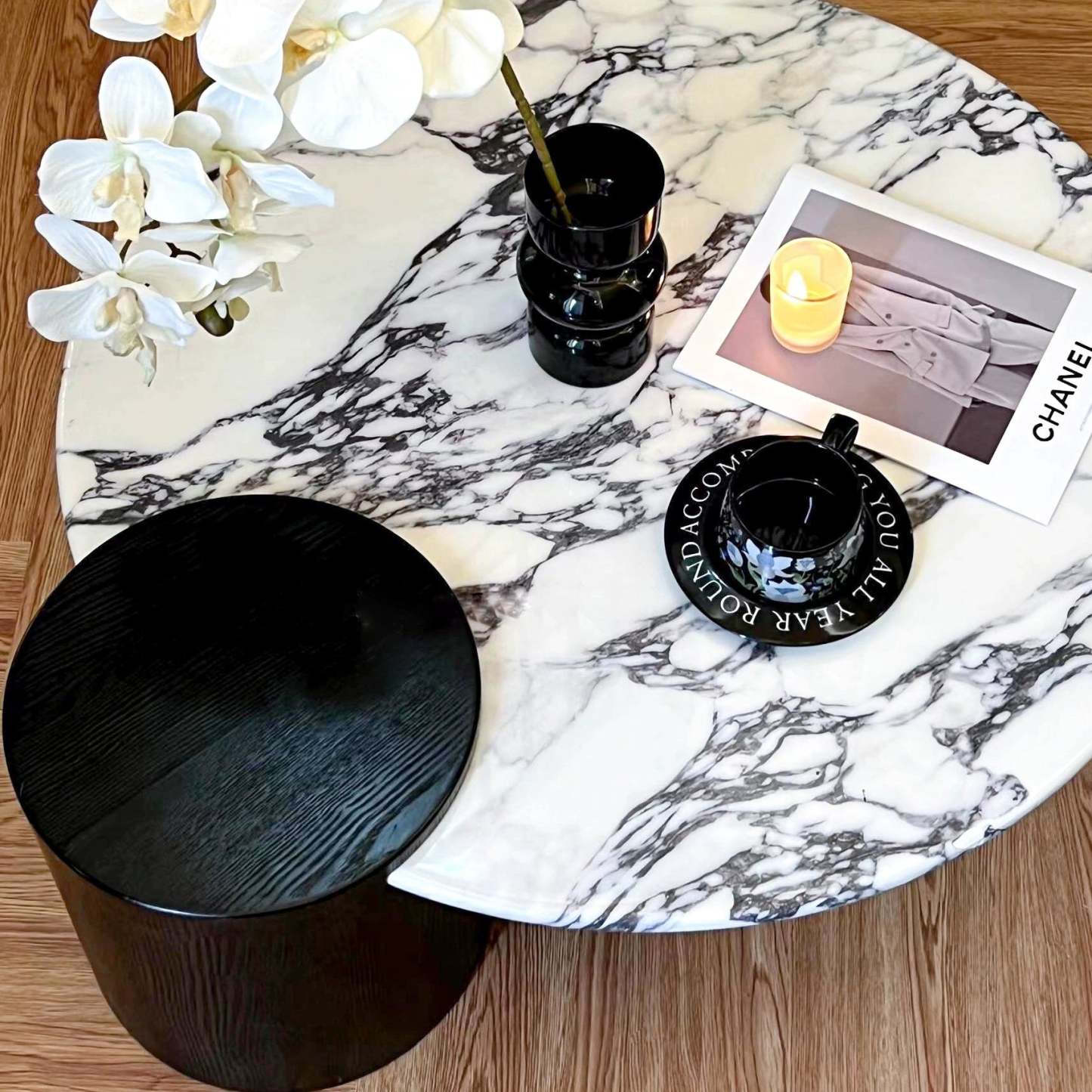 Scandinavian Round Marble Wood Coffee Table