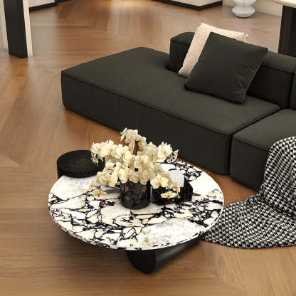 Scandinavian Round Marble Wood Coffee Table