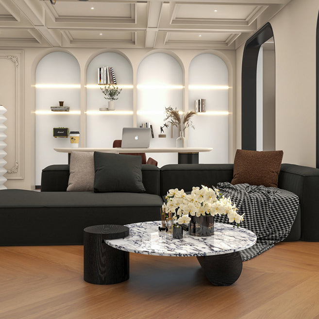 Scandinavian Round Marble Wood Coffee Table