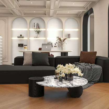 Scandinavian Round Marble Wood Coffee Table
